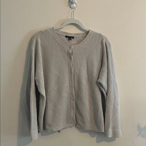 Eileen Fisher Organic Cotton Knit Cardigan‎ Sweater Chenille Crew L Ribbed